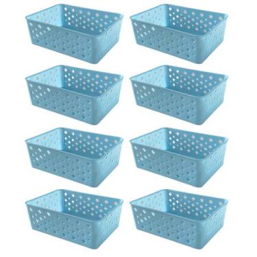 Imagem de Kit 8 Cestos Multiuso Organizador Empilhável Gaveta 19x14x6 - Trioplas