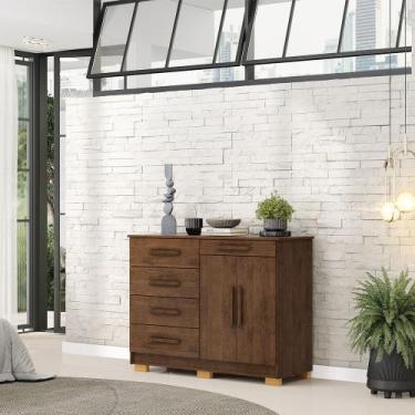 Imagem de Cômoda Sapateira Batel 5 Gavetas 2 Porta de Bater com Prateleira Nogue