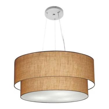 Imagem de Lustre Pendente Duplo Cilíndrico Vivare Md-4073 Cúpula Em Tecido 80x60cm - Bivolt Palha...