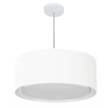 Imagem de Lustre Pendente Cilíndrico Duplo Vivare Md-4294 Cúpula Em Tecido 50x25cm - Bivolt Branc...