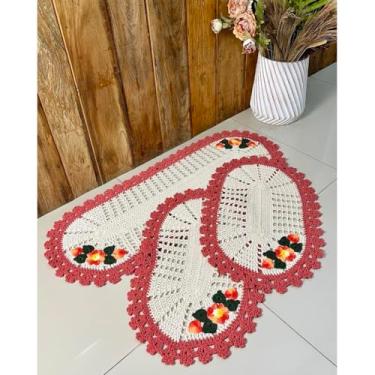 Imagem de Kit Tapete e Passadeira Cozinha Oval 3 Peças Cristal Bordado (Terra)