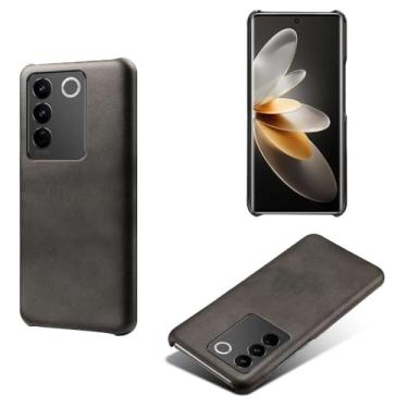 Imagem de Capa para vivo S16,Proteção contra quedas,Casca de volta de cor sólida simples,Design de couro de imitação de plástico-Black