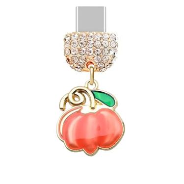 Imagem de ELISE & FONDA TP893 Tipo-C porta de carregamento cristal antipoeira pequeno pingente de celular abóbora Halloween para iPhone 15/16/Samsung/OnePlus/Xiaomi/oppo telefones Android (laranja)
