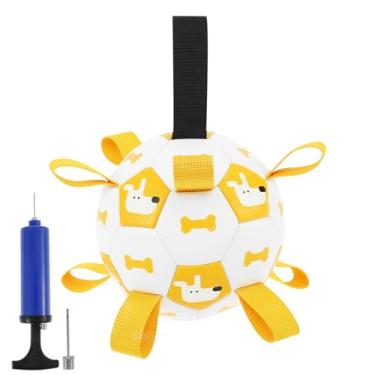 Imagem de Bola de futebol para cães, brinquedos interativos para cães de 15 cm com alças, bola flutuante e barulhenta para perseguir cães e pegar bolas aéreas, brinquedos interativos duráveis para cães vêm com