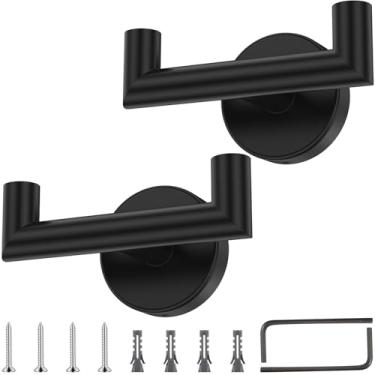 Imagem de 2 peças de ganchos duplos de aço inoxidável para banheiro ferrugem simplificados ganchos de parede para pendurar roupas bucha carga forte rolamento robe ganchos de parede