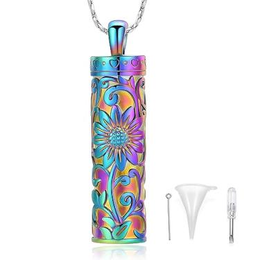 Imagem de QGJNSGC Colar de urna de girassol para cinzas, colar de barra cilíndrica para cinzas para mulheres, pingente lembrança para cinzas, joia de cremação de memória, colar de girassol celta para mulheres, Aço inoxidável, Sem Pedra Preciosa