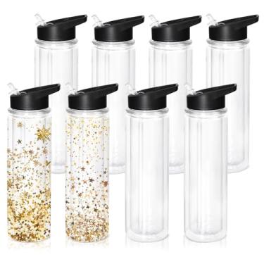 Imagem de Copo de globo de neve de plástico de 510 g, pacote com 8 - construção transparente de parede dupla com furo e tampa pré-perfurados, design à prova de vazamento, tampa de alça portátil, perfeito para