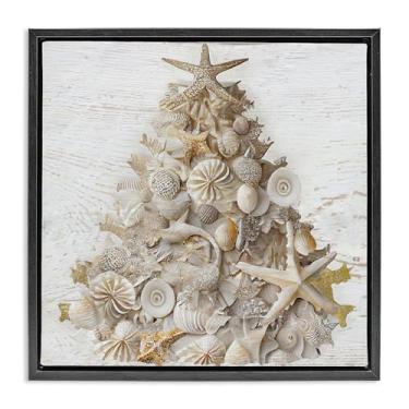 Imagem de Stupell Industries Arte de parede em tela flutuante com moldura preta rústica com concha do mar, design por Sasha, 63 x 63 cm