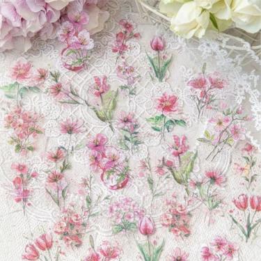 Imagem de Kit de adesivos florais para scrapbook, 240 peças, floral, PET, transparente, impermeável, conjunto de adesivos para lixo, diário, garrafas de água, telefone, laptop, decalques para adolescentes