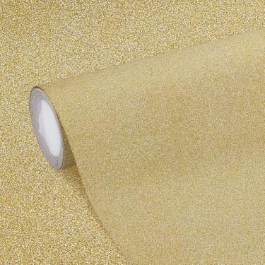 Imagem de FINGERINSPIRE Papel de contato de vinil com glitter dourado de 5,47 m, 39,9 cm de largura, cola e descasca, autoadesiva, removível, brilhante, borda de parede, papel de parede holográfico, tecido para