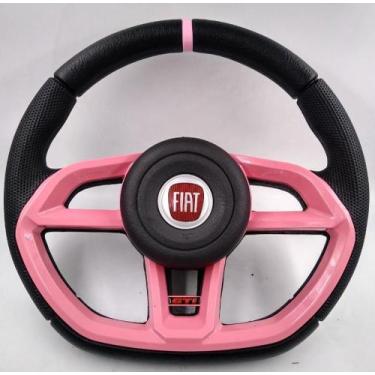Imagem de Volante Esportivo Golf Gti Rosa Para Fiat Palio + Cubo