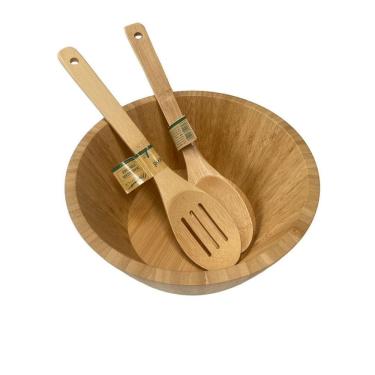 Imagem de Saladeira De Bambu Com 24 Cm E Pegadores De Bambu