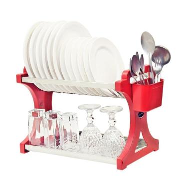 Imagem de Escorredor De Pratos Alto Vermelho Inox 16 Pratos