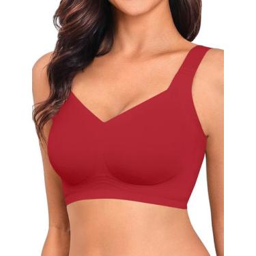 Imagem de Sutiã de suavização traseira sem fio MNBBO 2025 para mulheres Wine Red