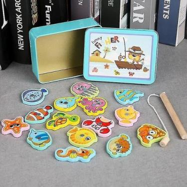 Imagem de Brinquedo de pesca magnético de madeira Jogo de brinquedos educativos 