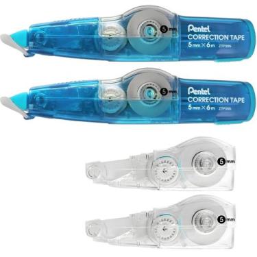 Imagem de Fita Corretivo Pentel 2 Rolo Correção Branco 5mm 6m Escolar, Azul