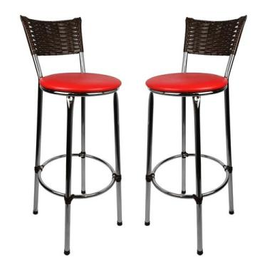 Imagem de KIT 2 Banquetas Alta Cromada Junco ARGILA Cozinha Balcão Bancada - ESP