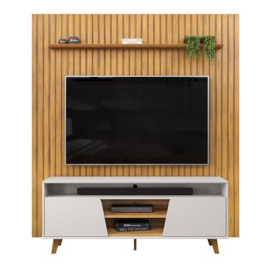 Imagem de Painel TV 75 Pol Ripado 223cm e Bancada Elaine D04 Cedro/Bal - Mpozenato