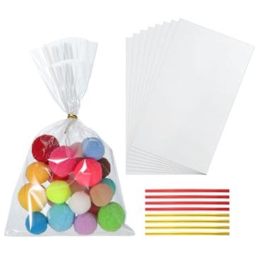 Imagem de PATIKIL Sacos de petiscos, 200 peças, sacos de presente transparentes de 10 x 20 cm com laços torcidos, presente de plástico para lembrancinhas de festa de doces, embalagem de doces, pastelaria