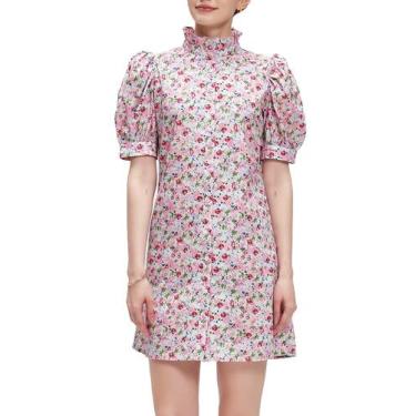 Imagem de Vestido Ladyful Summer Floral de Manga Curta com Botão Rosa Claro