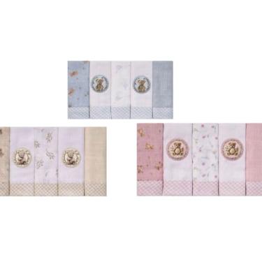 Imagem de PANO DE BOCA URSO ESTAMPADO LUXO 34 CM X 40 CM - 5 PANOS (rosa)