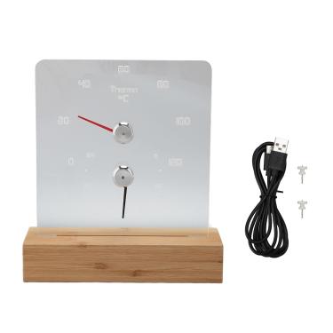 Imagem de Termômetro de Sauna 2 Em 1, Higrotermógrafo Autônomo de Ponteiro Com Base de Madeira para Medição de Temperatura e Umidade (Celsius 0℃-120℃)