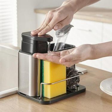 Imagem de Dispenser 3 em 1 Inox Porta Detergente e Esponja Organização de Pia Co