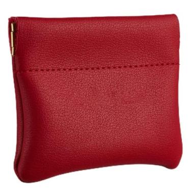 Imagem de Bolsa de couro para moedas, porta-moedas compacto para homens e mulheres, Vermelho claro