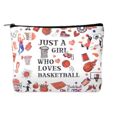 Imagem de Bolsa de maquiagem de futebol americano, beisebol, softball, basquete, vôlei, para mulheres, presente de aniversário, Natal, bolsa esportiva para cosméticos, Branco, Cesta