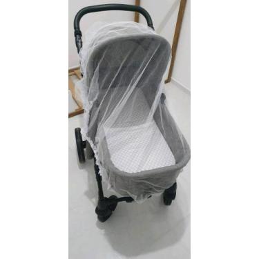 Imagem de Véu Protetor Tela Mosquiteira para Carrinho de Bebê branco e verde agu