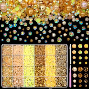 Imagem de 9000 peças de pérolas e strass de resina de geleia para artesanato tamanho misto 3/4/5/6/8 mm laranja marrom meia pérola e strass de geleia pedras deslumbrantes para artesanato DIY