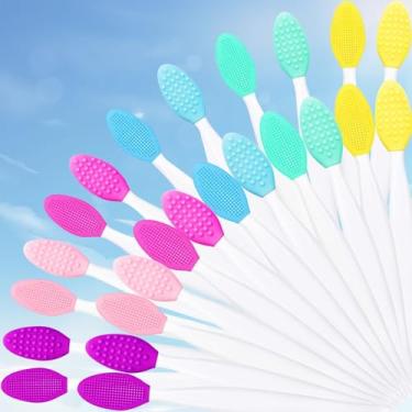 Imagem de Pincel labial esfoliante de silicone, pacote com 24, pincéis de dupla face, escova de limpeza facial macia para aparência labial mais suave e cheia (cor mista)