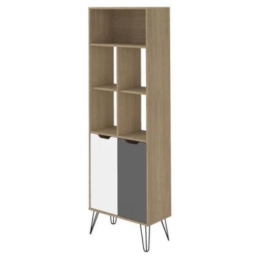 Imagem de Estante 2 Portas 5 Nichos 182x60 Cm Carvalho Branco Grafite Arly - MIL