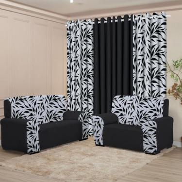 Imagem de Kit Sala Floratta Cortina 3 Metros Kit Capa Sofá 3 E 2 Lugares Coladin