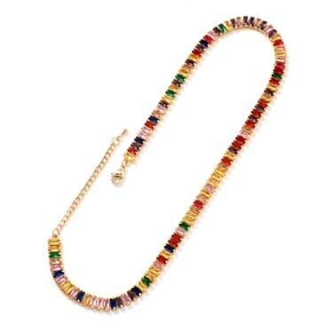 Imagem de Soyzvteo Colar de diamante com pedras de zircônia cúbica, corrente de diamante, banhado a ouro, corrente de tênis delicada, joias presentes para mulheres, Small, Zinco Cristal, Sem Pedra Preciosa