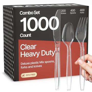 Imagem de Bakken Conjunto de talheres descartáveis 1000 peças de garfos, facas e colheres, talheres de plástico resistente, materiais de grau alimentício sem BPA, resistentes ao calor, utensílios reutilizáveis