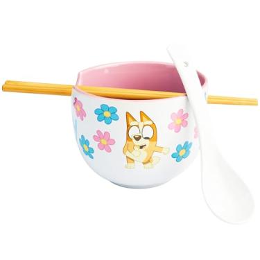 Imagem de Get Trend Bluey – Conjunto de 3 peças com pauzinhos de bambu, colher para crianças, adolescentes e adultos, tigela de macarrão de 590 ml, segura para micro-ondas, presentes para crianças (multiazulado