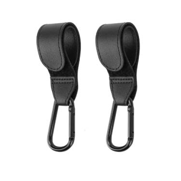 Imagem de Conjunto de 2 ganchos universais, clipes de mosquetão antiderrapantes ajustáveis para sacolas de compras, multiuso, alças duráveis para bicicleta, cadeira de rodas (preto)