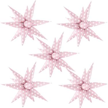 Imagem de TiAaihion Balões de estrela explosão de bolinhas rosa, 5 peças, 81 cm, decorações de festa de cores doces para meninas, aniversário, chá de bebê, chá de panela, aniversário, revelação de gênero