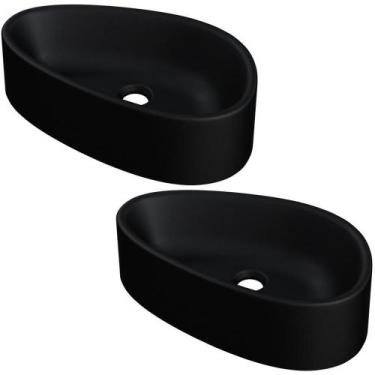 Imagem de Kit 02 Cubas De Apoio Gota Para Banheiro Lavabo C01 Bg43w Preto Matte 