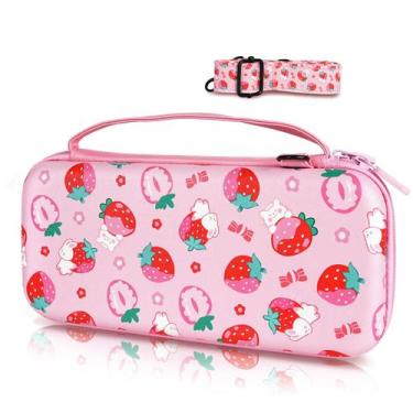 Imagem de Estojo de transporte TikoDirect para Switch OLED Pink Strawberry Patte