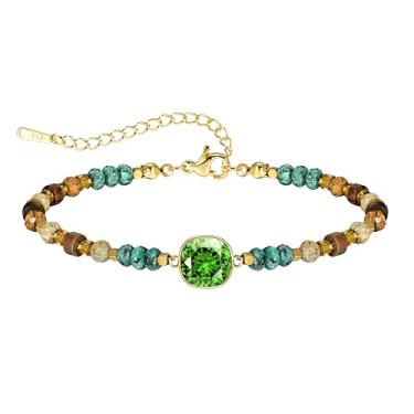 Imagem de JIAOGE Pulseiras femininas de pedra de nascimento - Pulseiras delicadas com contas douradas com pingente de pedra de nascimento de 12 meses, presente de amizade, dama de honra, presente de aniversário