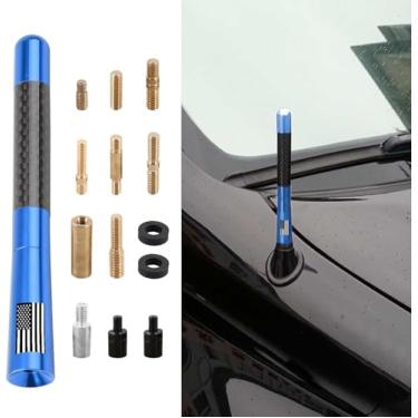 Imagem de Couslcd Antena curta de carro, antena de rádio automática de alumínio com bandeira americana de fibra de carbono de 12 cm para recepção AM/FM, antena de substituição universal para carro com 9