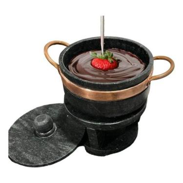 Imagem de Conjunto Fondue Queijo/Chocolate Panela Pedra Sabão 800 ml + 4 Garfinh