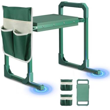 Imagem de Joelho de jardim e assento com design antiinclinação, banquinho de jardinagem dobrável 2 em 1, almofada de ajoelhar grossa e macia, 2 bolsas de ferramentas, 181 kg - presente de jardinagem perfeito