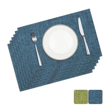Imagem de Privalace Jogo americano retangular de poliéster 45,7 x 30,48 cm, conjunto de 6 tapetes de mesa laváveis antiderrapantes resistentes ao calor e a manchas para decoração de mesa de jantar de cozinha