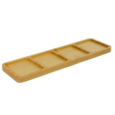 Imagem de Petisqueira de Bambu, 4 Compartimentos, Madeira Natural, Utensílio de Armazenamento para Cozinha e Mesa