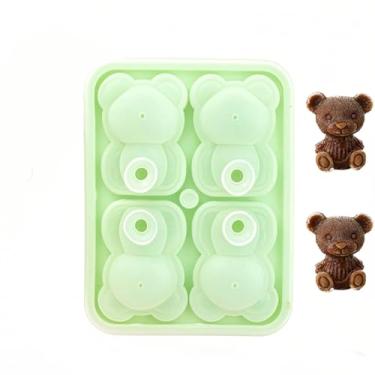 Imagem de Molde de cubo de gelo de urso 3D, bandeja de gelo de silicone, moldes de gelo fofos antiaderentes, máquina de cubos de gelo lavável para freezer, água, uísque, coquetel e outras bebidas (verde claro)