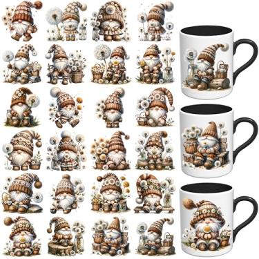 Imagem de Elewins Adesivos UV DTF - 24 folhas de gnomo de dente-de-leão UV DTF envoltório de copo para canecas de café de vidro, decalques DIY para copos, esfregar à prova d'água em transferências para