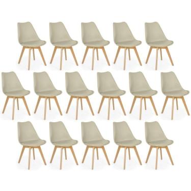 Imagem de Conjunto 16 Cadeiras De Jantar Eames Wood Leda Design Estofada - Nude